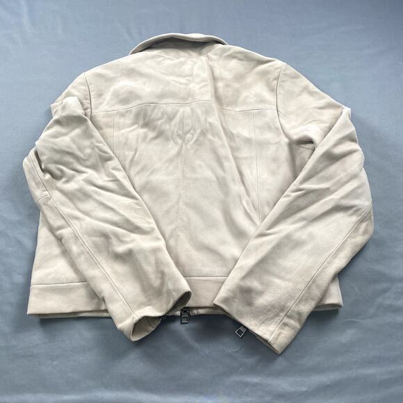 Madewell Jacket Women Size 10 Beige Suede Moto Zip Up Crop 90s NWT FLAW NO887 - Picture 13 of 16